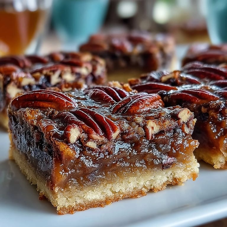 Rich Kentucky Derby pecan pie bars featuring golden shortbread base topped with bourbon-spiked pecan topping, ideal for festive dessert tables.