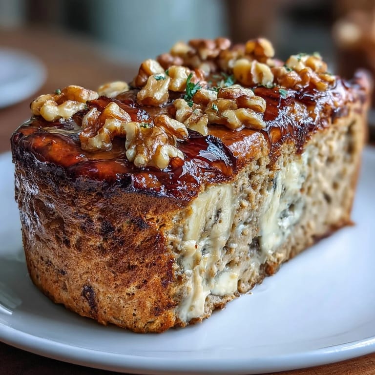 Golden-brown high-protein banana bread baked oats with a moist texture, served in a baking dish with a sprinkle of cinnamon on top.