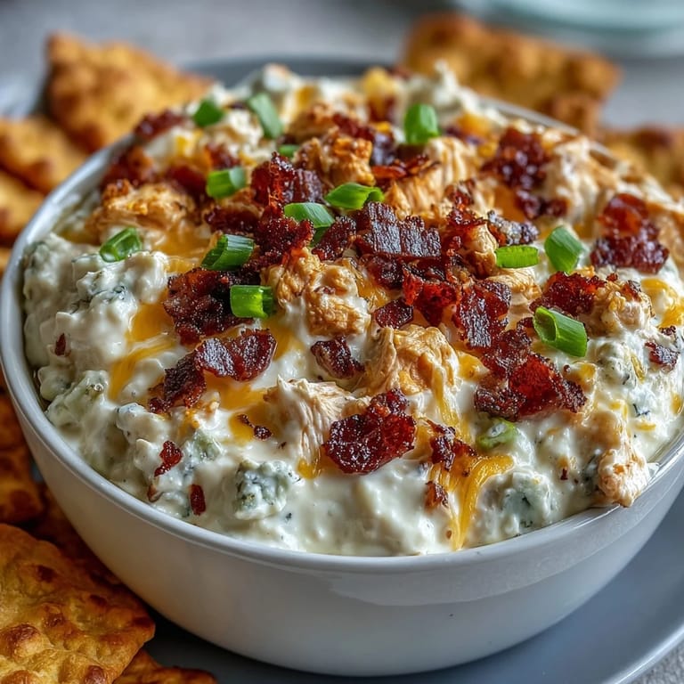 Spicy cottage cheese Buffalo chicken dip blended smooth with Greek yogurt and served alongside celery sticks and whole grain crackers for healthy snacking.