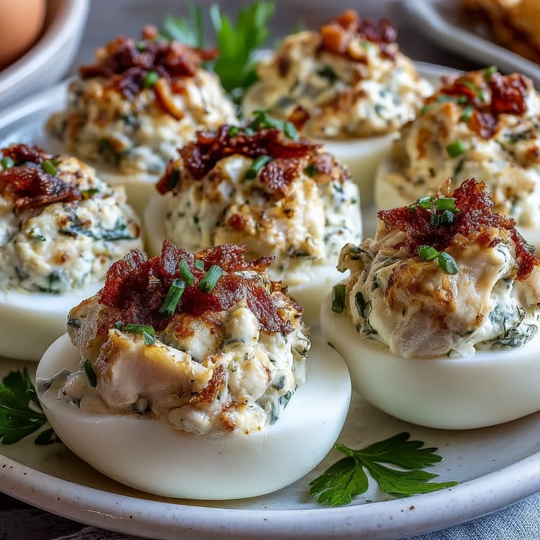 Cute deviled egg chicks hatched on a platter, decorated with carrot beaks and black olive eyes for a fun Easter snack.