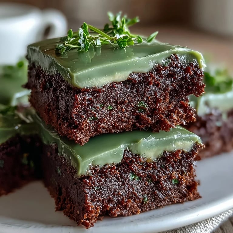 Fudgy chocolate brownies cut into shamrocks and topped with creamy green vanilla icing.  