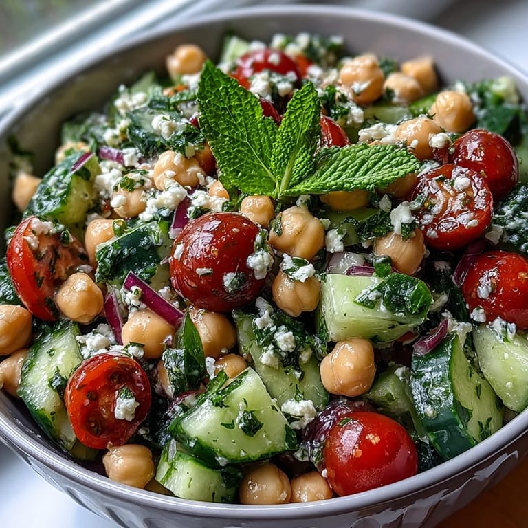 Light and zesty Cucumber Chickpea Salad with Lemon Vinaigrette, perfect for a healthy Mediterranean-inspired lunch or side.