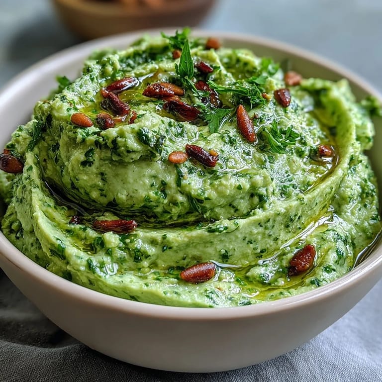 Vibrant dandelion pesto with garlic and pine nuts, a flavorful spread for sandwiches, dips, or drizzling over roasted vegetables.