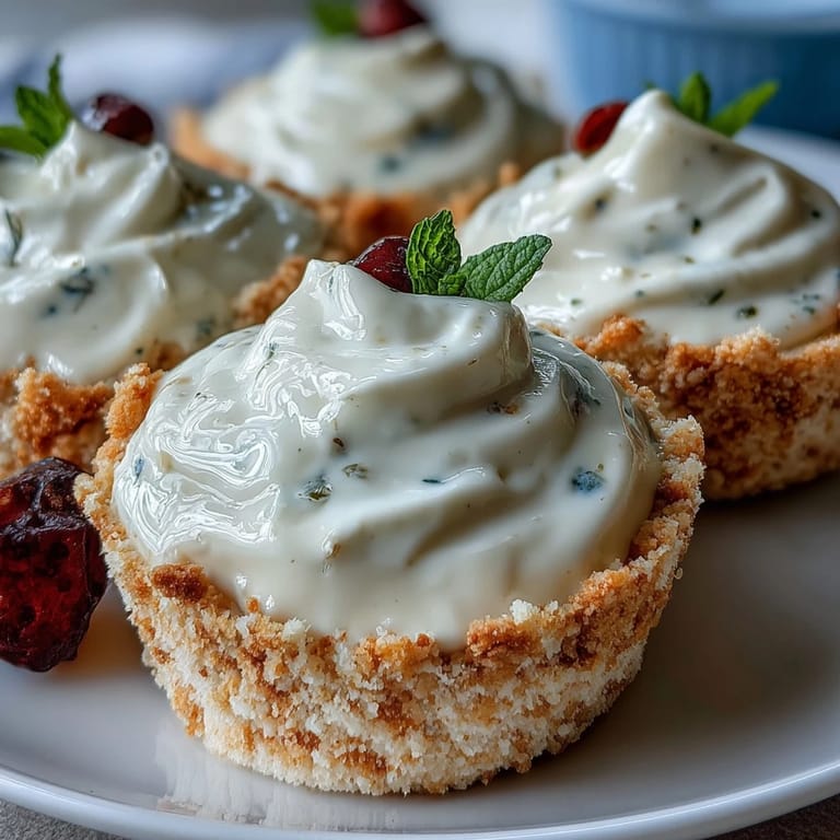 Bright and tangy lemon mousse in elegant glasses, garnished with mint and paired with crisp shortbread cookies.  