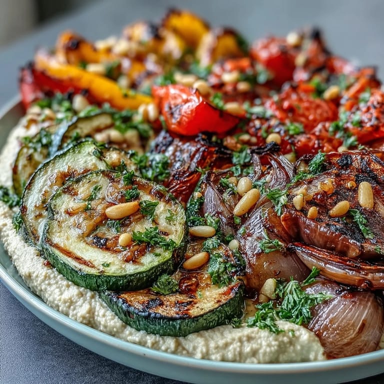 Healthy and delicious grilled veggie platter with hummus, ideal for picnics, barbecues, or as a vibrant plant-based appetizer.