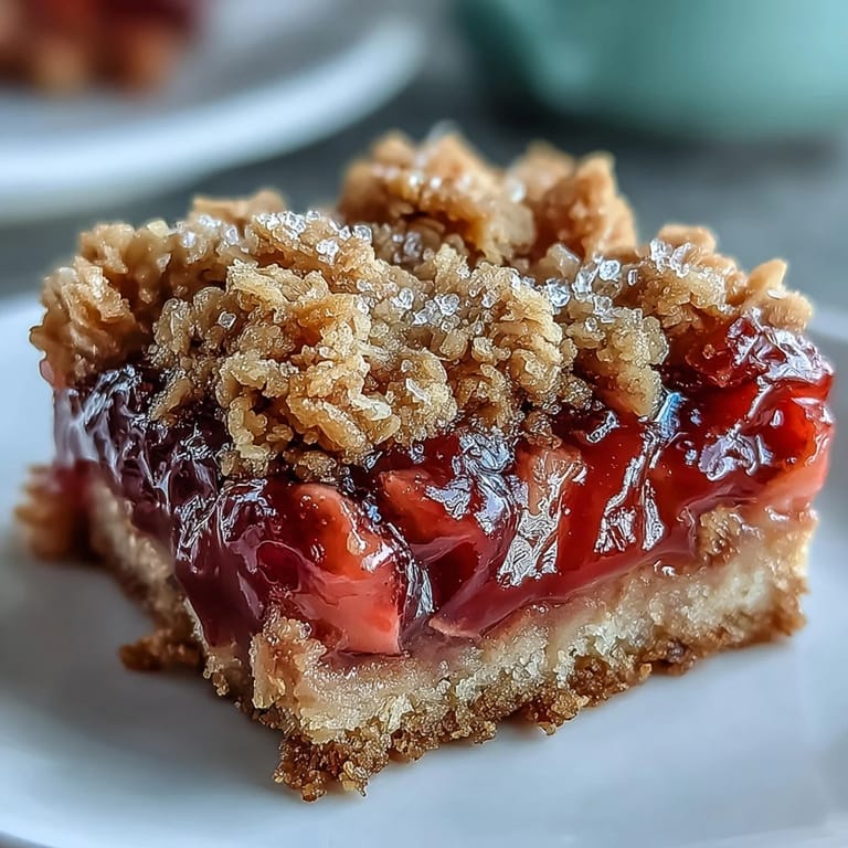 Enjoy these sweet and tart Strawberry Rhubarb Crumble Bars, perfect for sharing.