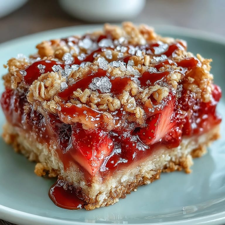 Delicious Strawberry Rhubarb Crumble Bars with tender fruit and buttery topping.