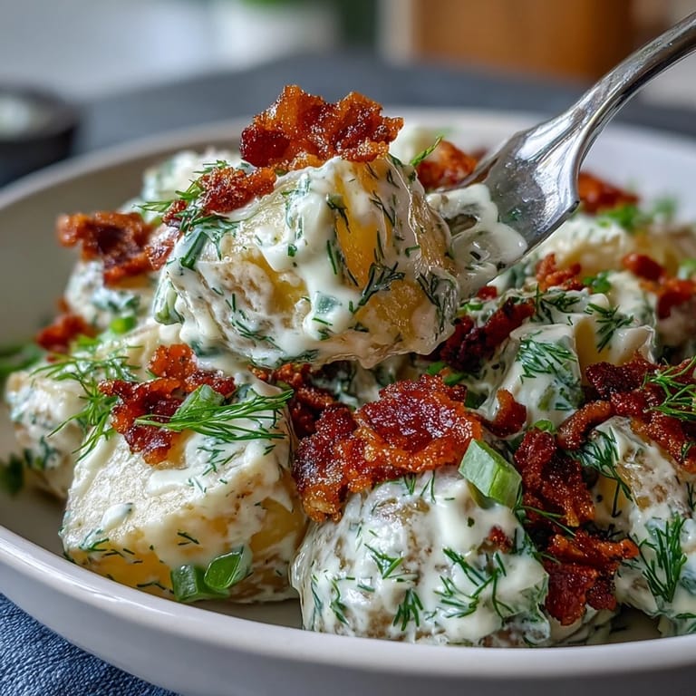 Our delicious dill and bacon potato salad, perfect for a summer picnic.