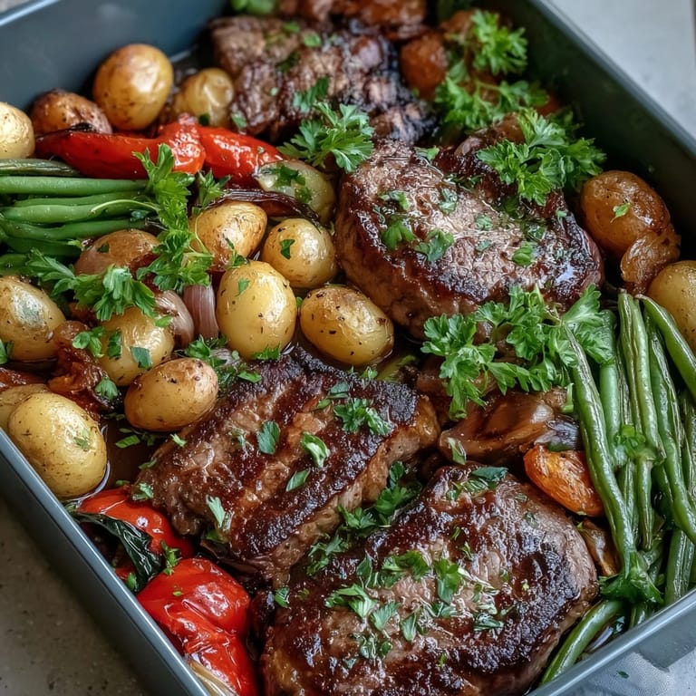 Juicy steak and tender vegetables make this Father's Day Sheet Pan Dinner easy.