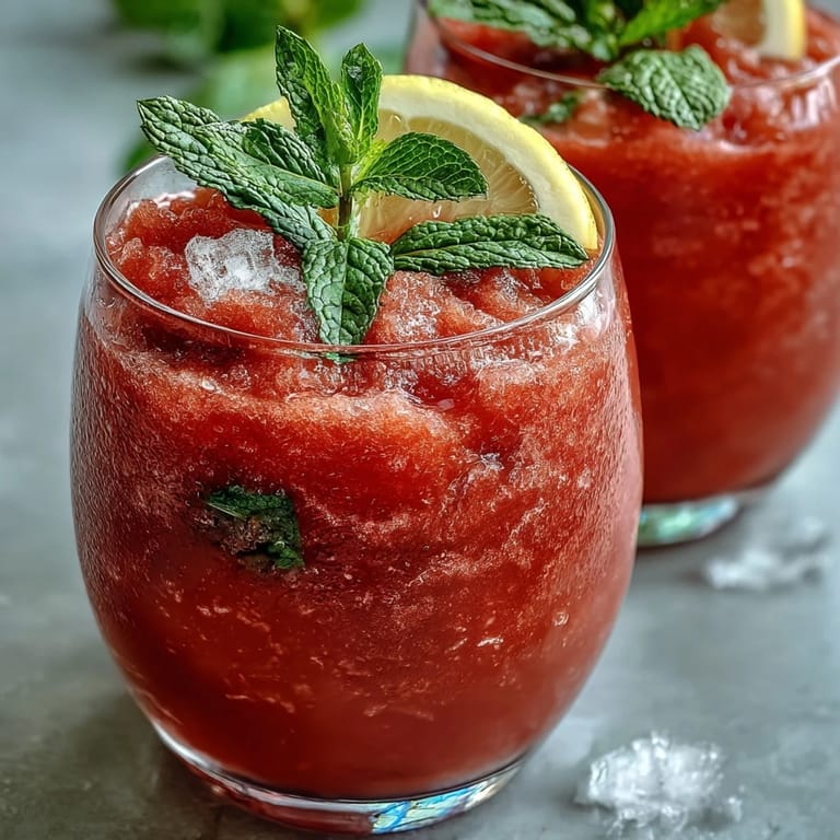 Pink watermelon lemonade slushie, ready in minutes for ultimate summer refreshment.