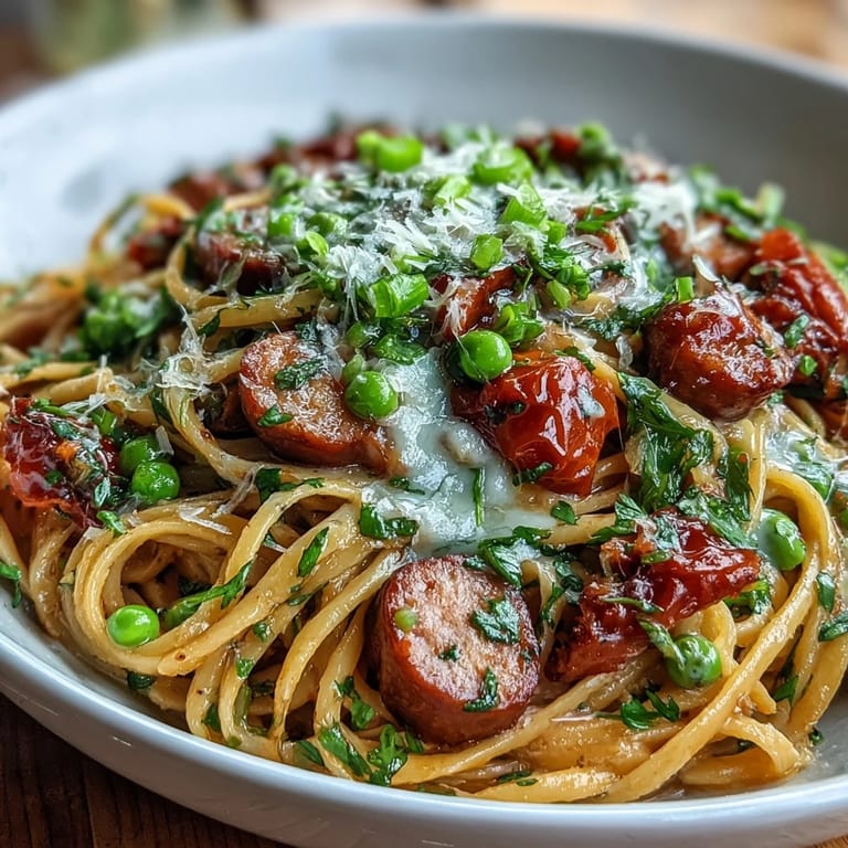 Comforting One-Pot Sausage Pasta, featuring tender pasta and savory sausage.