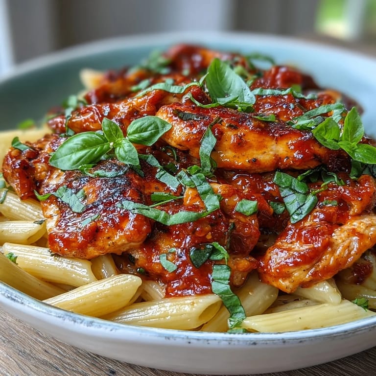 Easy creamy tomato basil chicken pasta, perfect for family meals.