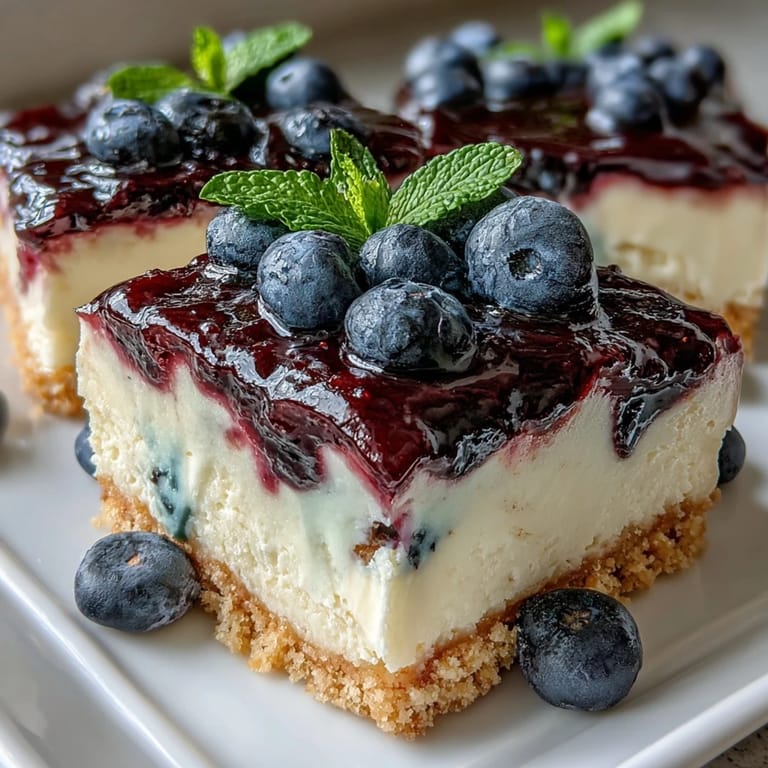 Delicious no-bake lemon blueberry dessert bars with a buttery biscuit crust.