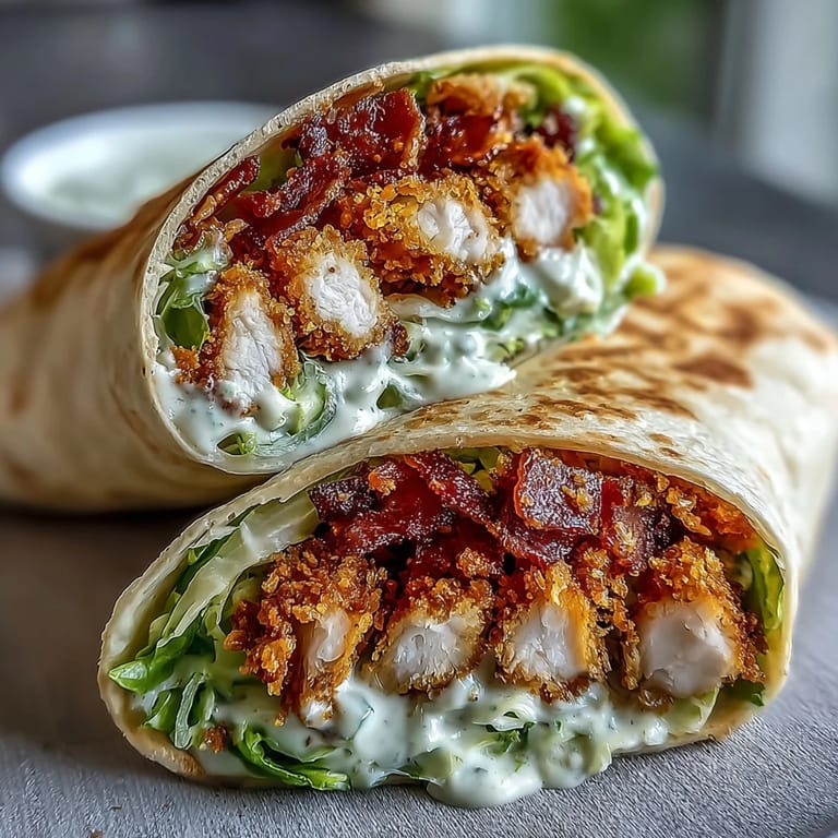 Tender breaded chicken nestled in a crisp Caesar salad tortilla wrap.