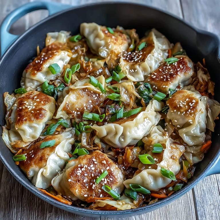 Steaming Hot Honey Cabbage Dumpling Skillet, a fusion dish with glazed vegetables.