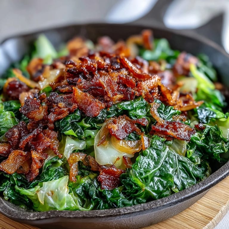 Golden brown Fried Cabbage with Bacon and Onions, a savory side dish.