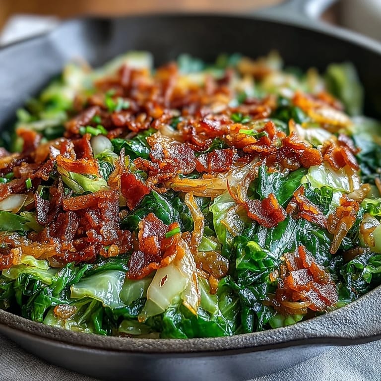Hearty Fried Cabbage with Bacon and Onions, perfect for dinner.