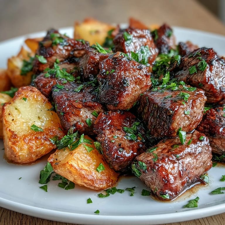 Golden Garlic Butter Steak Bites and Potatoes, a perfect weeknight meal.