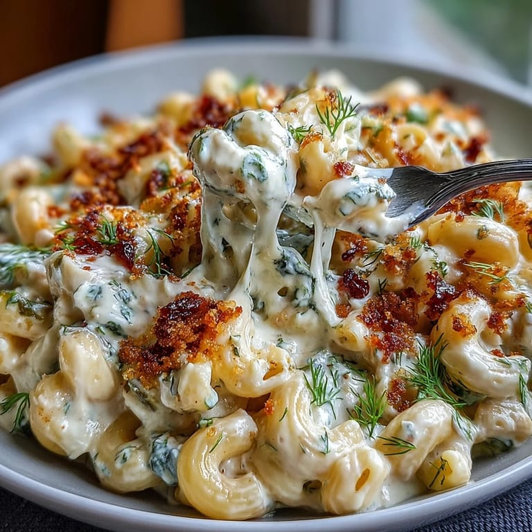 Devour a generous serving of bright Dill Pickle Mac and Cheese.