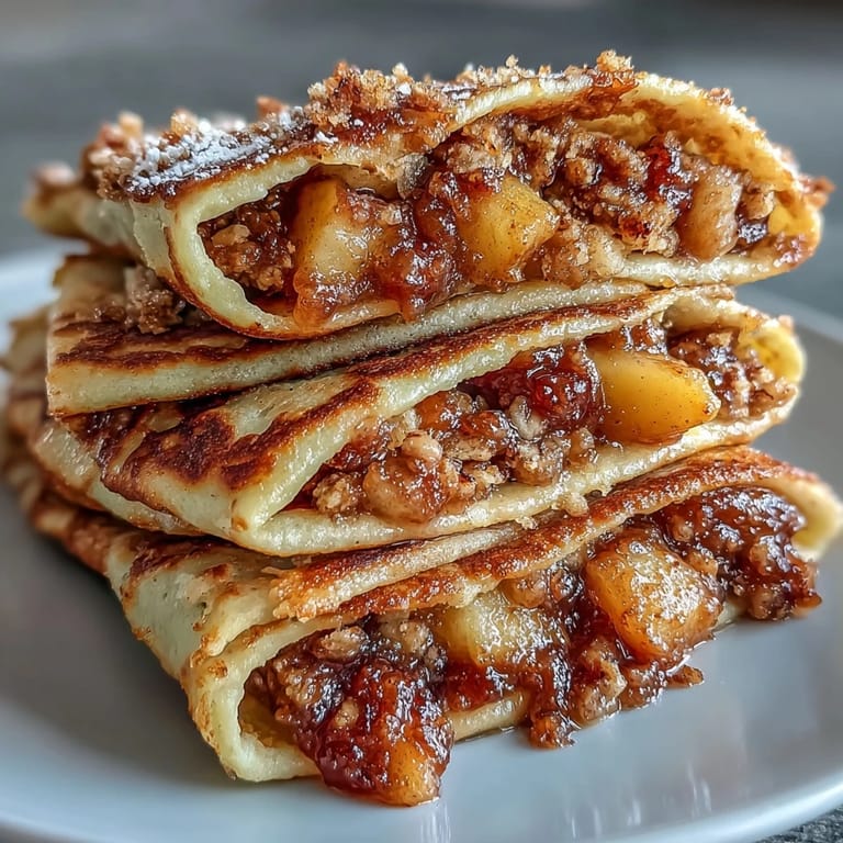 Fluffy Peach Cobbler Pancake Tacos filled with cinnamon peaches, perfect for brunch delight.