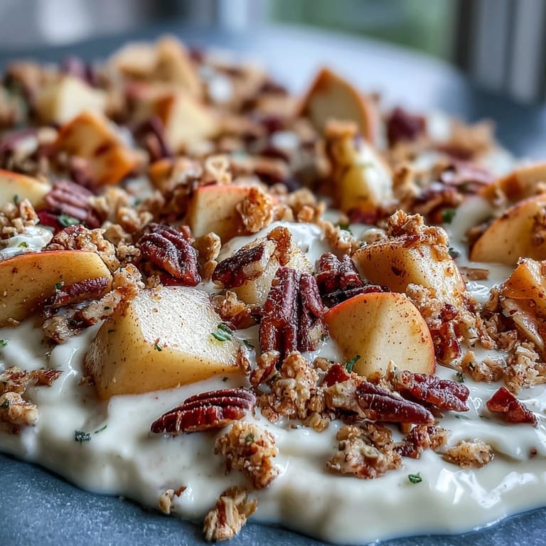 Bright apple cinnamon yogurt breakfast bark, dotted with fruit and nuts, ready to snap.