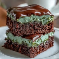 Shamrock-shaped brownies with rich chocolate and green icing—festive St. Patricks Day dessert treat.  