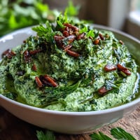 Fresh dandelion pesto with garlic and pine nuts, bright green and aromatic, served in a bowl with a drizzle of olive oil.