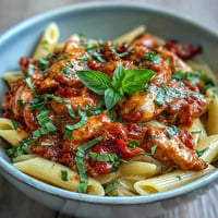 Velvety creamy tomato basil chicken pasta, a comforting Italian weeknight dinner.