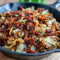 Golden brown Fried Cabbage with Bacon and Onions, a Southern comfort side.